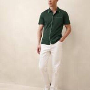 Banana Republic NWOT Men's Medium Luxe Touch Tipped Polo in Hunter Green